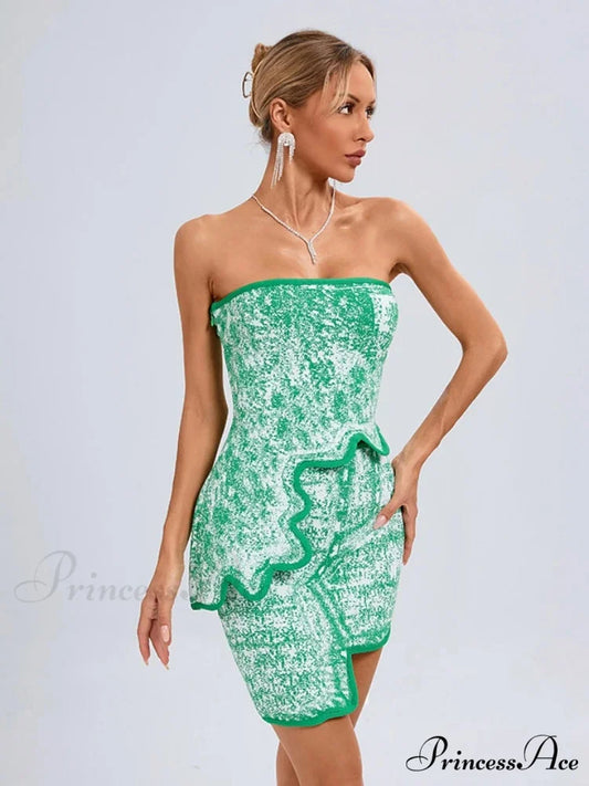 Summer Sexy Asymmetric Strapless Top Mini Skirts Two Piece Christmas Party Dress