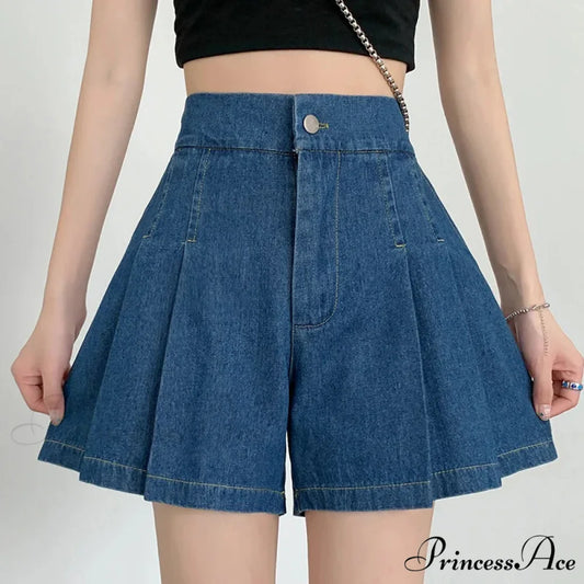 Summer Size Denim High Elastic Waist Pleated Mini Large Size Short