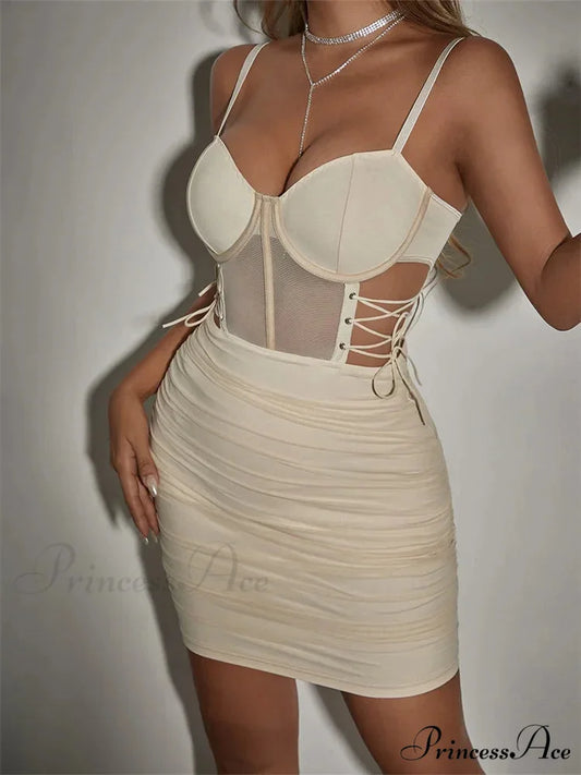 Summer Solid Color Sleeveless Strap Side Hollow Mini Dress WHITE / XS