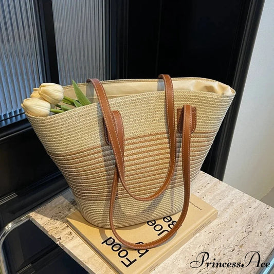 Summer Straw Bag Spacious Capacity Shoulder Bag Beige shoulder-250126