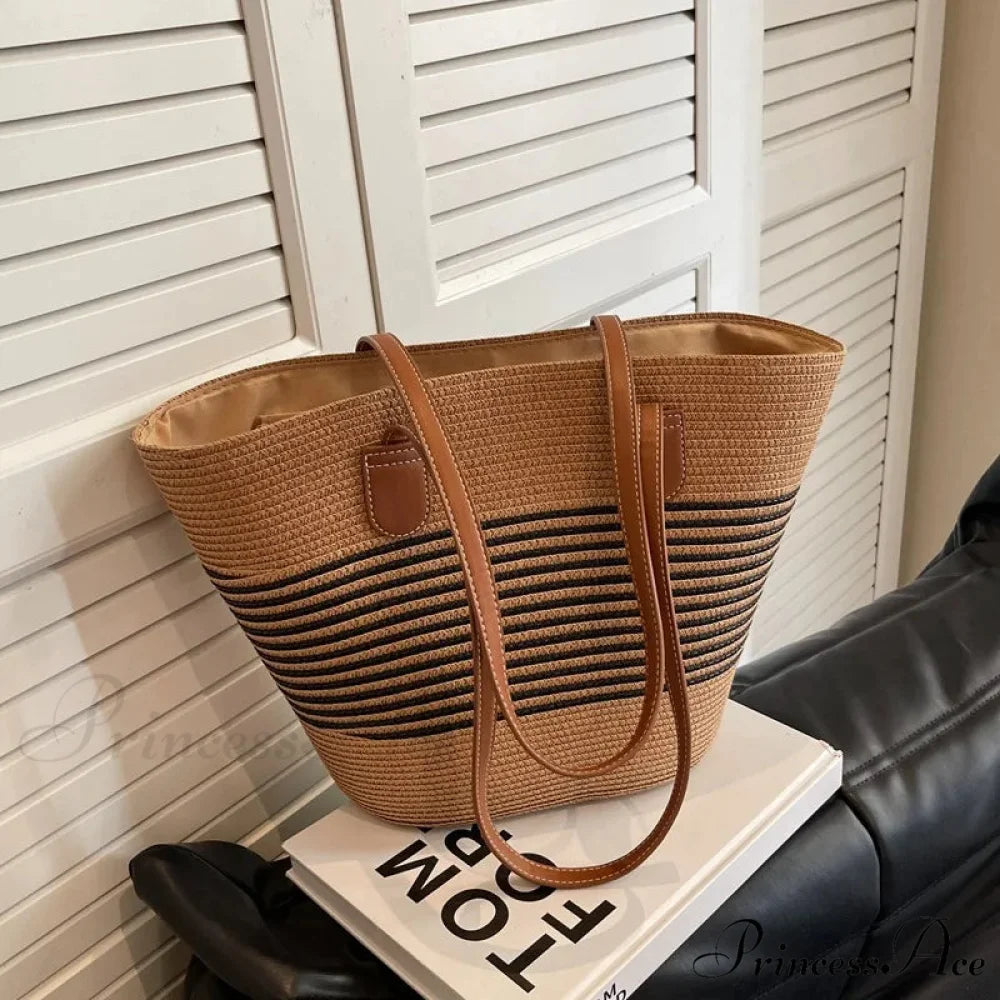 Summer Straw Bag Spacious Capacity Shoulder Bag Dark brown shoulder-250126