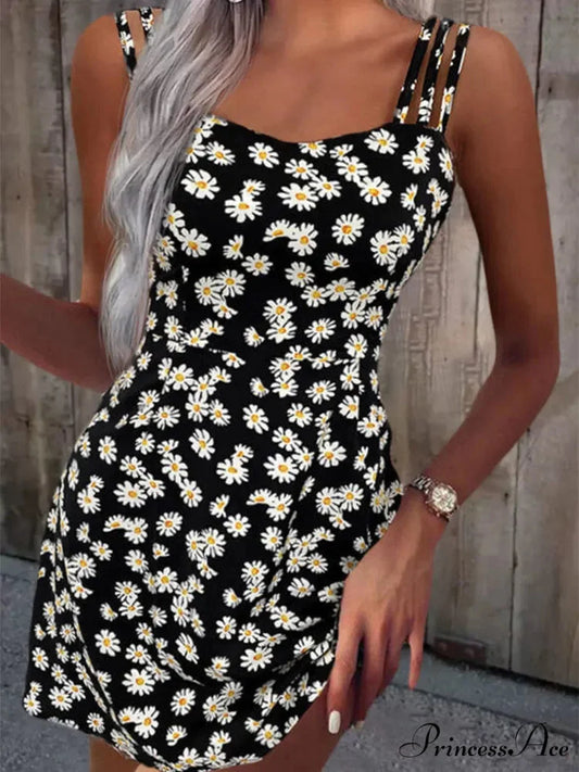 Summer Vintage Floral Daisy Print Sexy Boho Dress