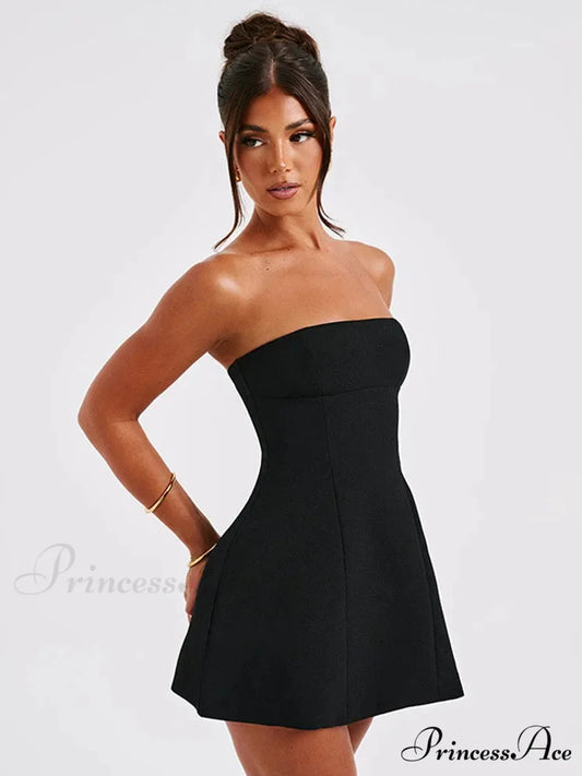 Summer White Mini High Waist Party Dress Black / S