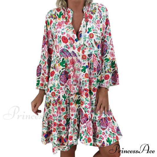 Summer Y2k Ladies Loose Bohemian Short Women’s Boho Dress MULTI / S