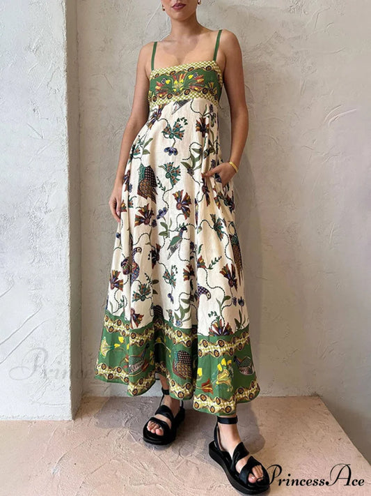 Sun Drenched Unique Print Graceful Smocked Back Pocketed Dress Multicolor / S