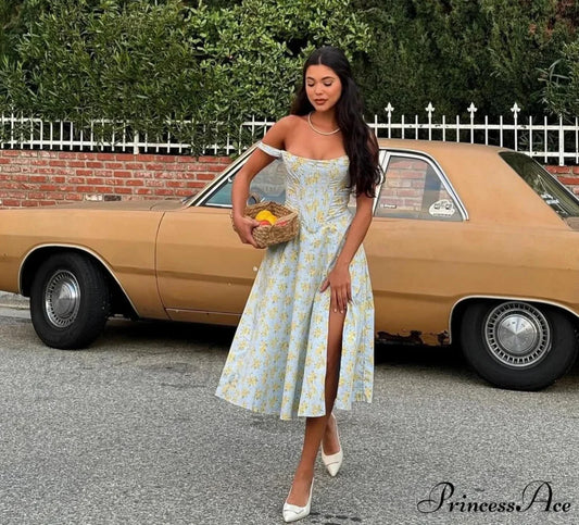 Suninheart Verdant Floral Holiday Dress blue print / XS vacationdress-250223