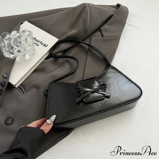 Superior-Quality Vintage Faux Leather Underarm Bag Black shoulder-250126