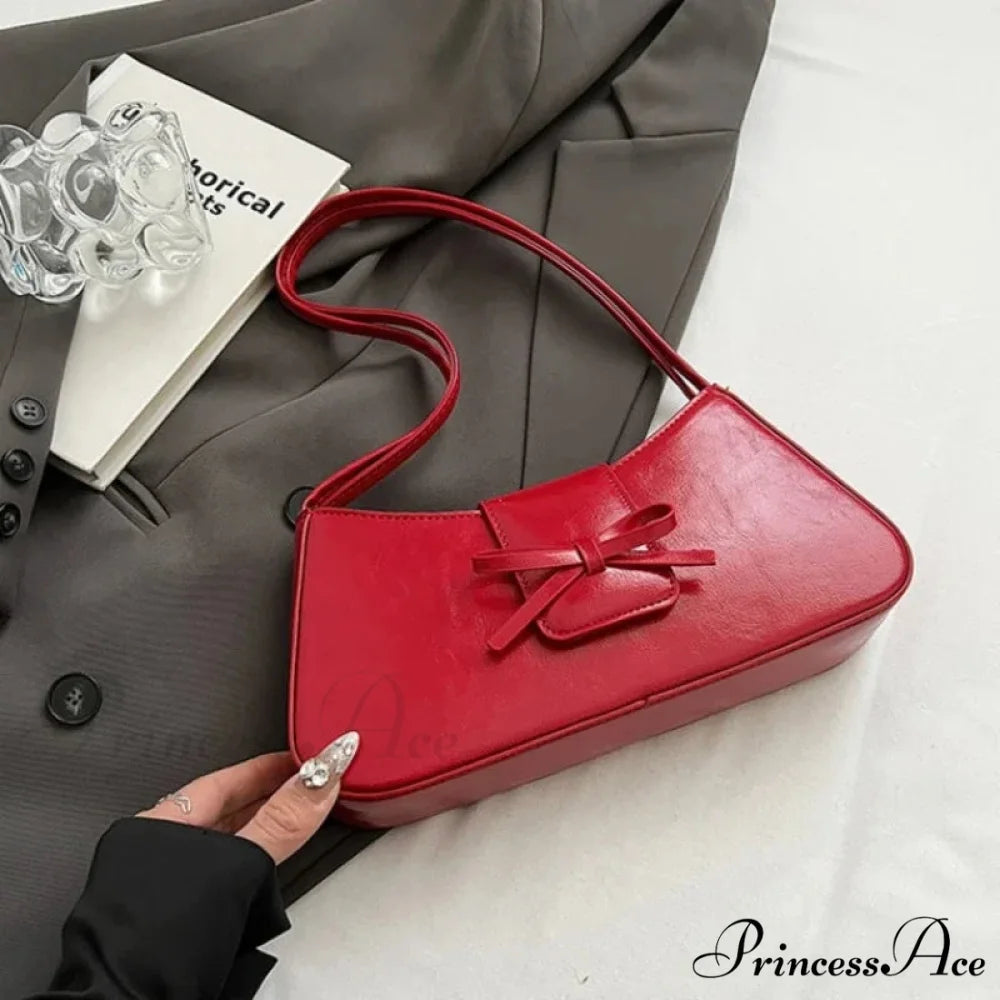 Superior-Quality Vintage Faux Leather Underarm Bag Red shoulder-250126