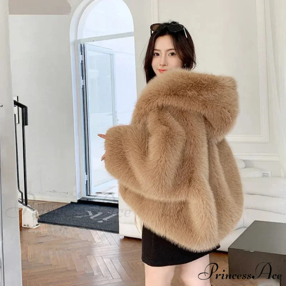 Sustainable Faux Fox Hooded Coat coats-241228