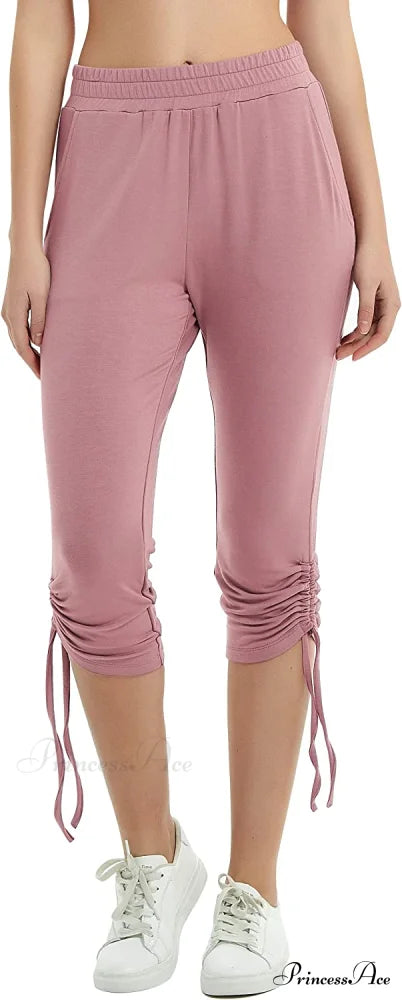 Sweatpants Capri Pants Cropped Joggers Yoga Slim Fit Pants Dusty Pink / Small