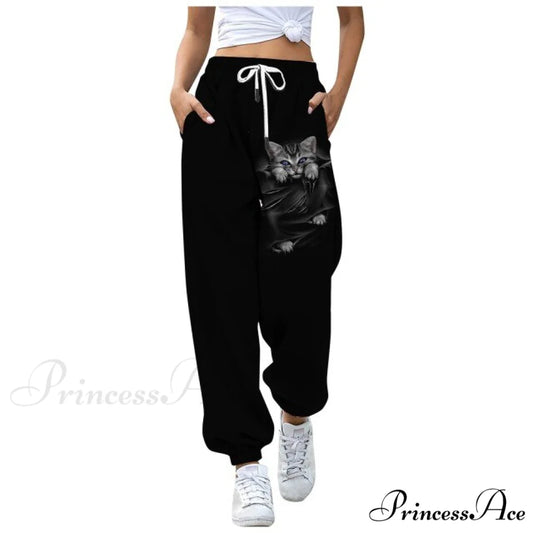 Sweatpants Casual Animal Printed Pattern Trousers black / S