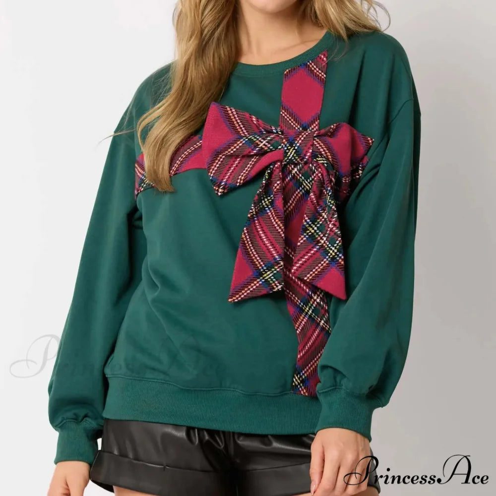 Sweet Big Bow Chic Long Sleeve Tunic Y2K Christmas Hoodie Green / S Christmas Hoodies-L