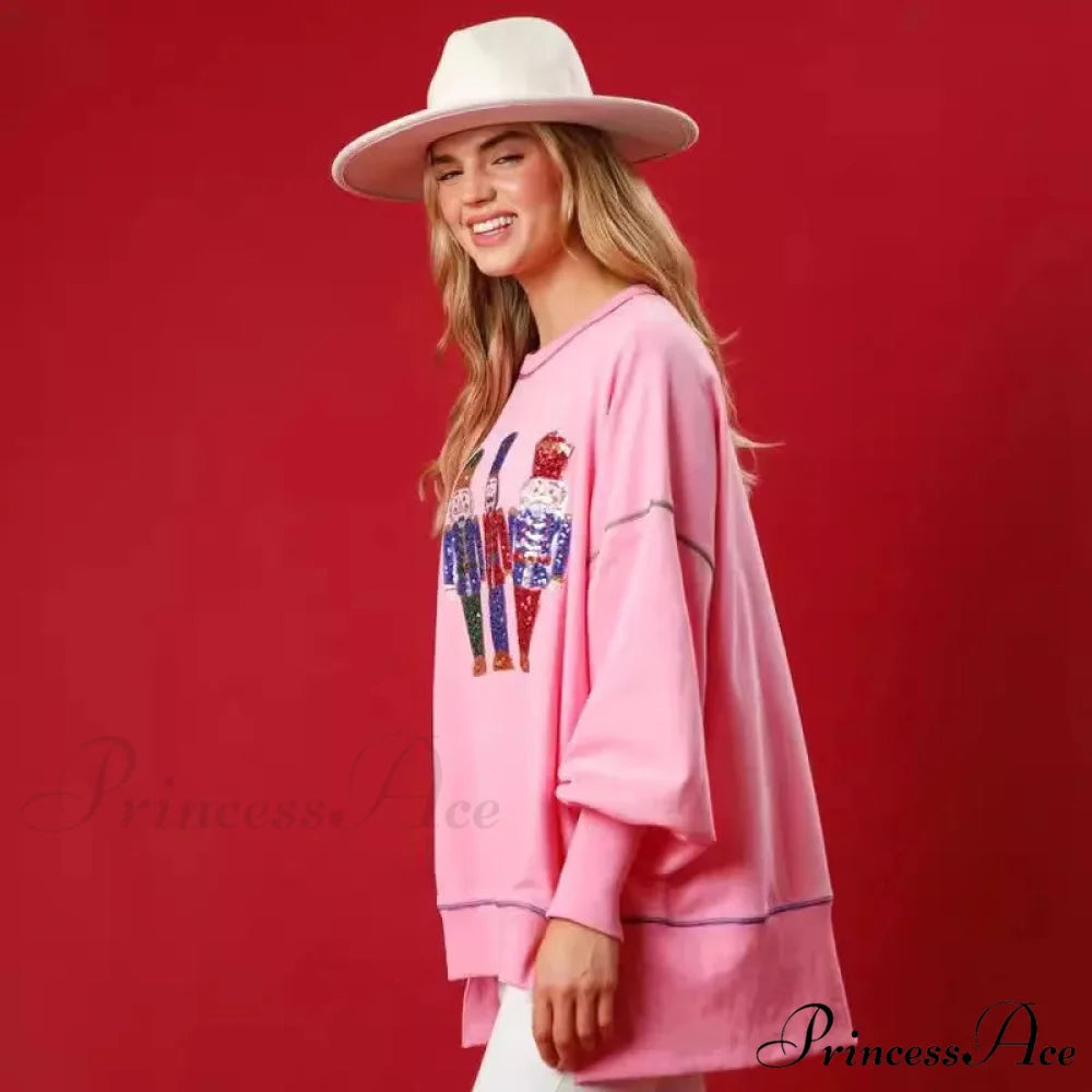 Sweet Fresh Korean Sequins Thickened Versatile Christmas Hoodie Christmas Hoodies-L