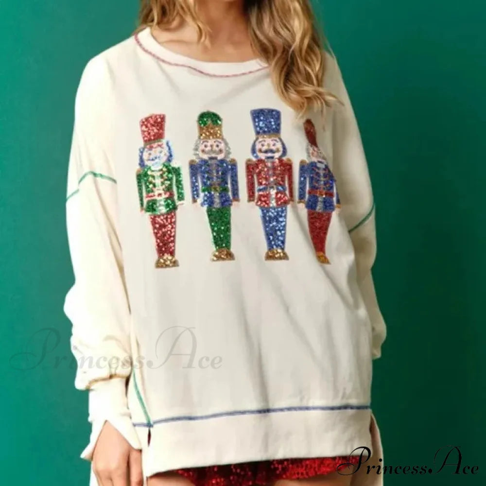Sweet Fresh Korean Sequins Thickened Versatile Christmas Hoodie Christmas Hoodies-L