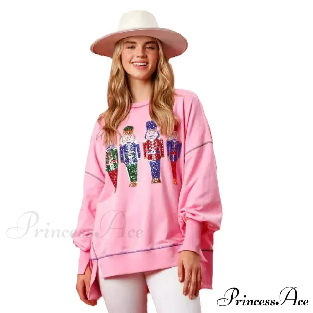 Sweet Fresh Korean Sequins Thickened Versatile Christmas Hoodie Christmas Hoodies-L