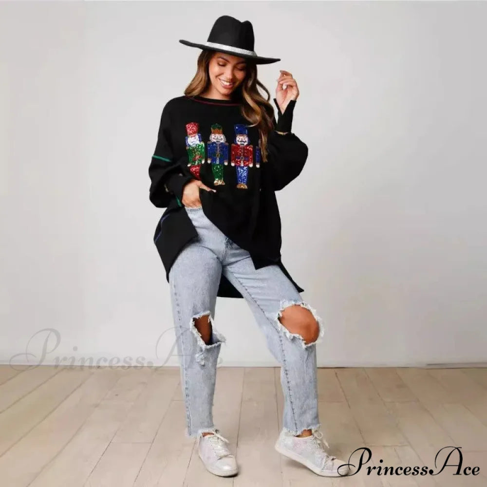 Sweet Fresh Korean Sequins Thickened Versatile Christmas Hoodie Christmas Hoodies-L