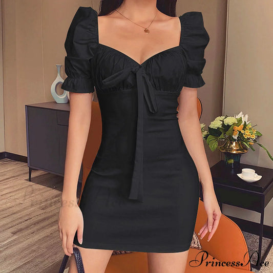 Sweet Moments Puff Charming Sleeve Mini Dress BLACK / S