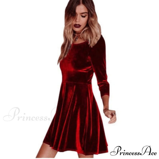 Swing Hem Velvet Dress red / S