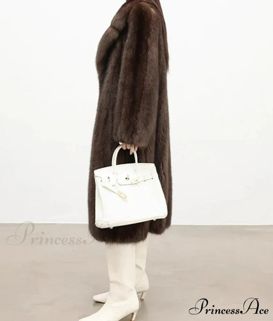 Synthetic Fur Collar Pit Material Draped Overcoat overcoats-241228