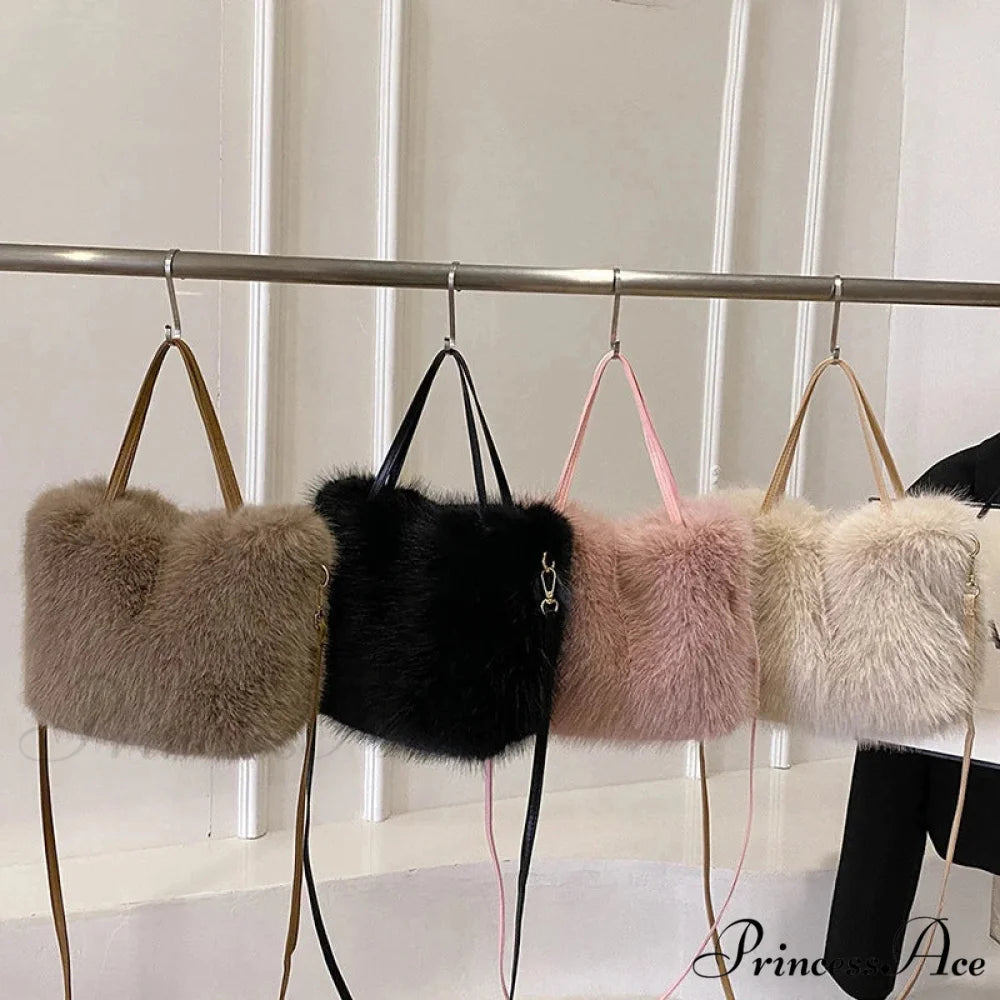 Synthetic Fur Soft Bucket Tote Winter Crossbody Shoulder Purse handbag-250126