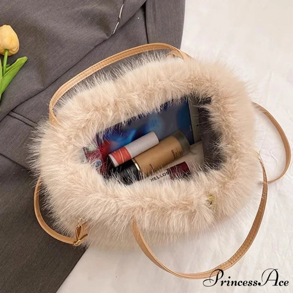 Synthetic Fur Soft Bucket Tote Winter Crossbody Shoulder Purse handbag-250126