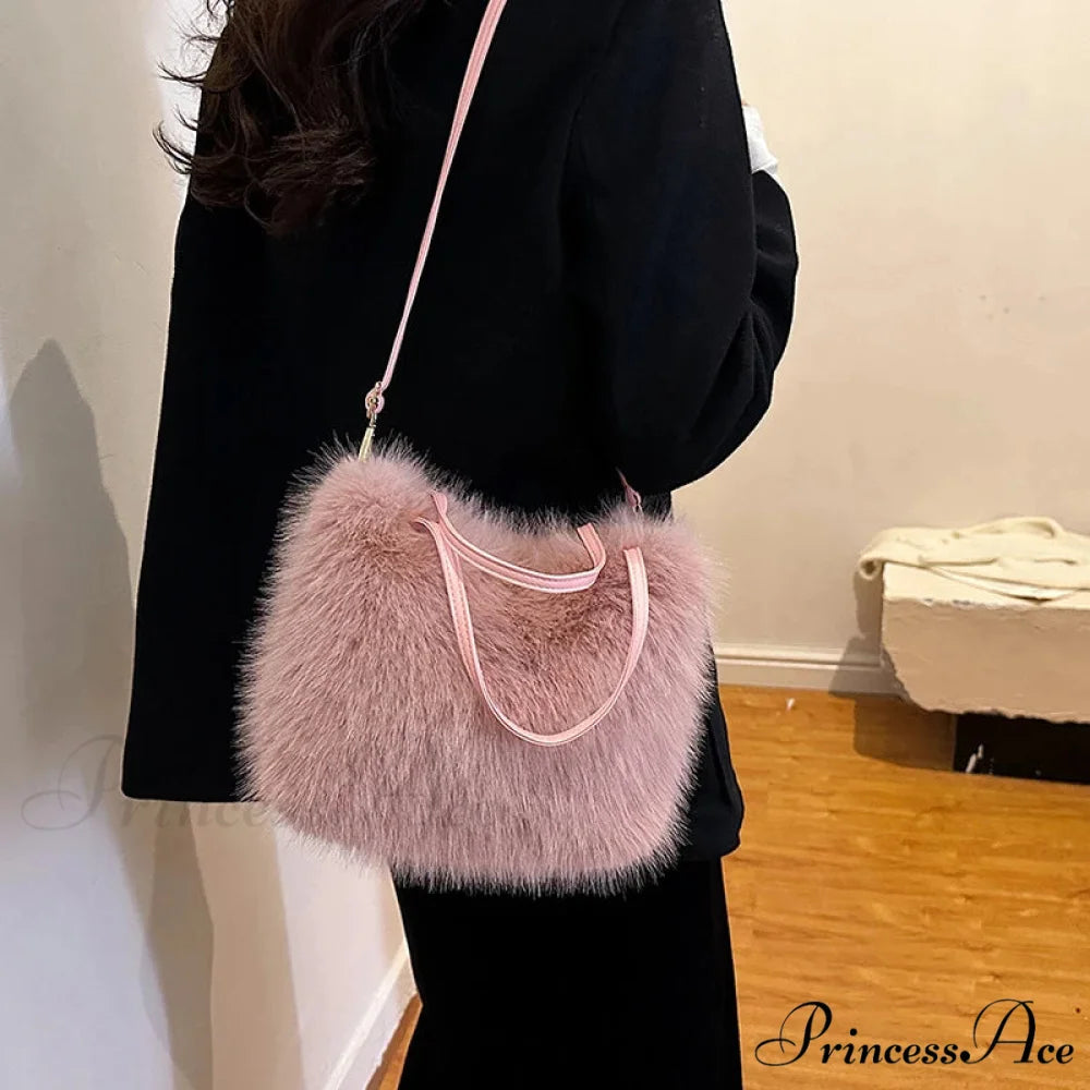 Synthetic Fur Soft Bucket Tote Winter Crossbody Shoulder Purse handbag-250126