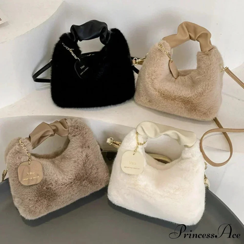 Synthetic Fur Soft Gathered Handle Crossbody Purse handbag-250126