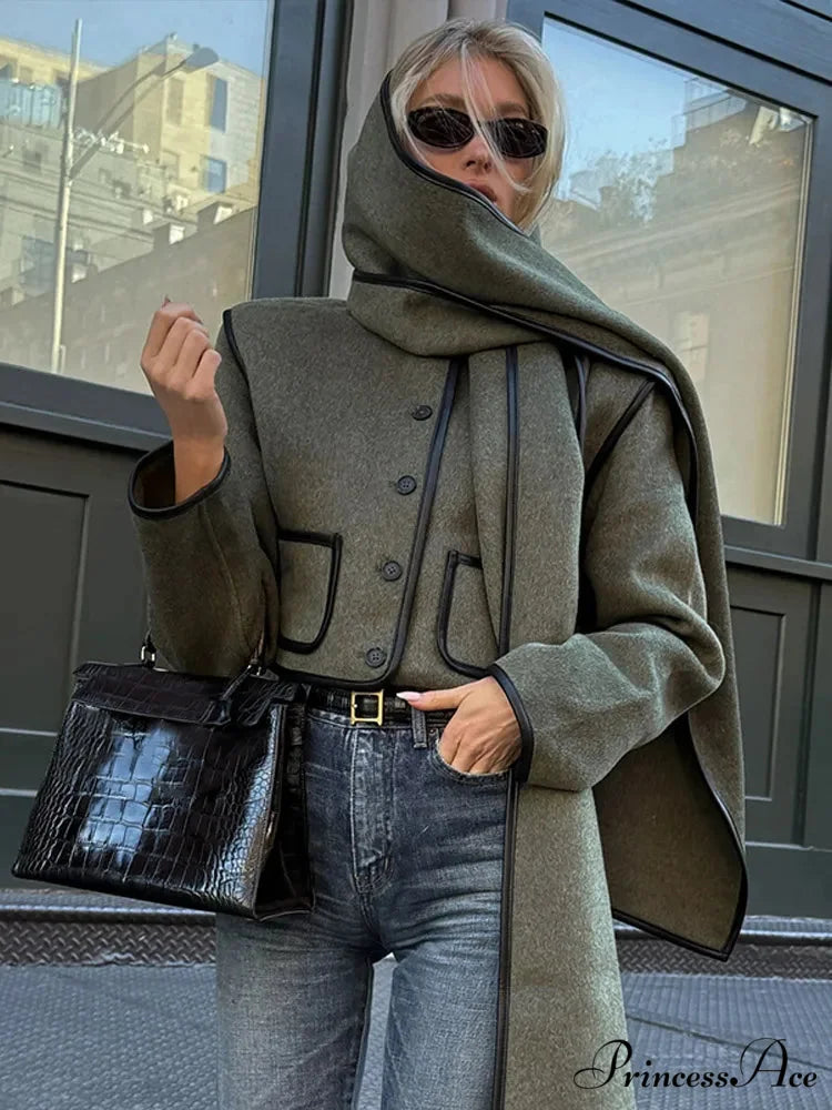 Synthetic Leather Border Tweed Short Coat coats-241228