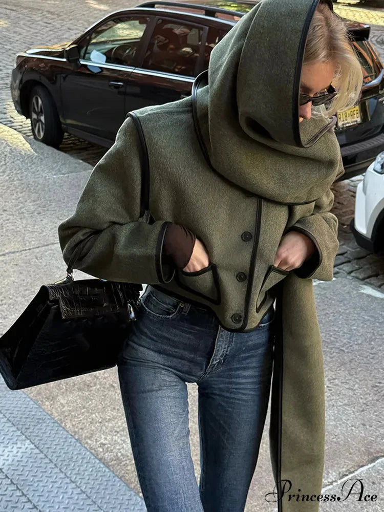 Synthetic Leather Border Tweed Short Coat coats-241228