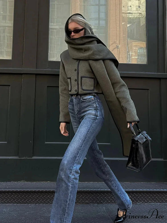 Synthetic Leather Border Tweed Short Coat coats-241228