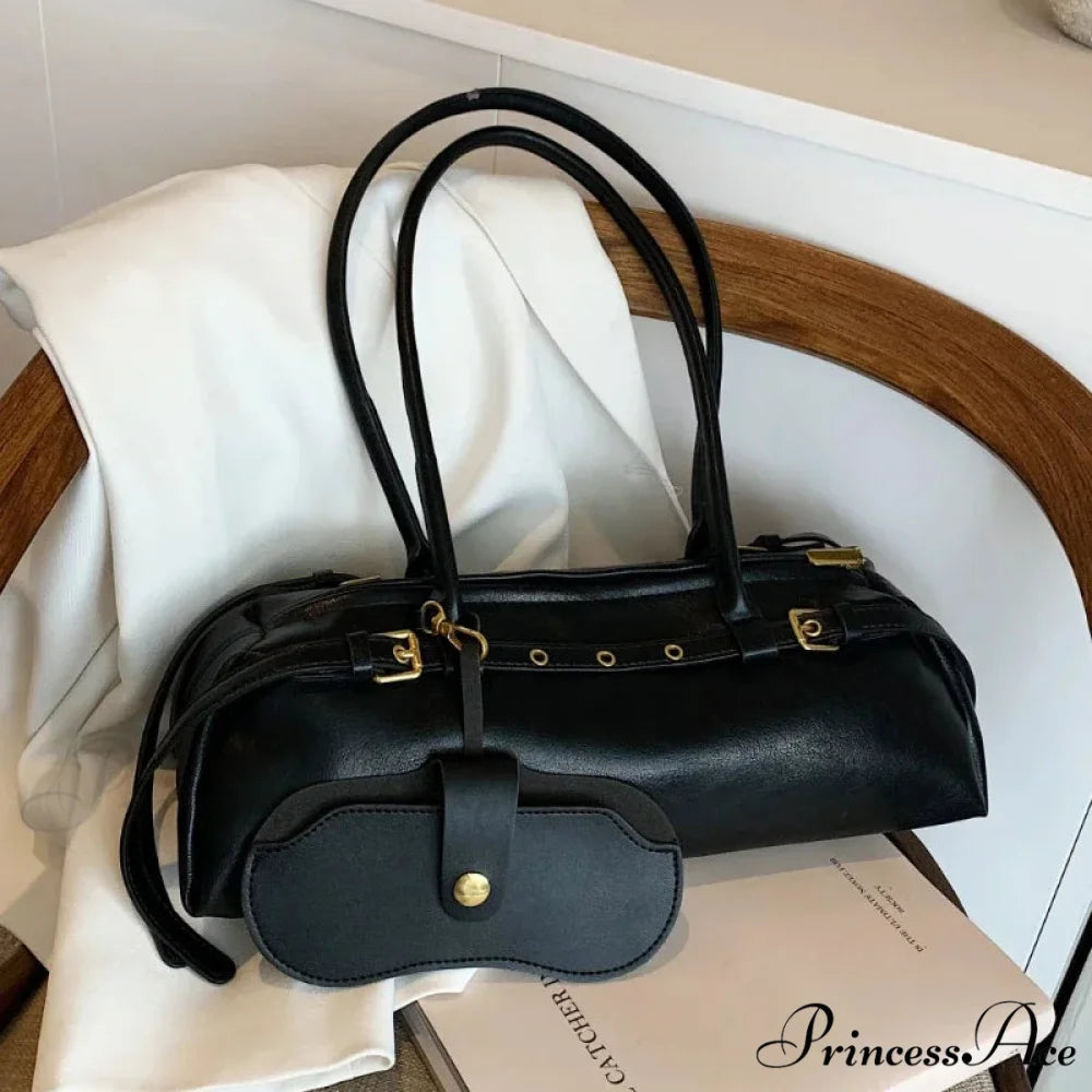 Synthetic Leather Clasp Stylish Crossbody Bag Black shoulder-250126