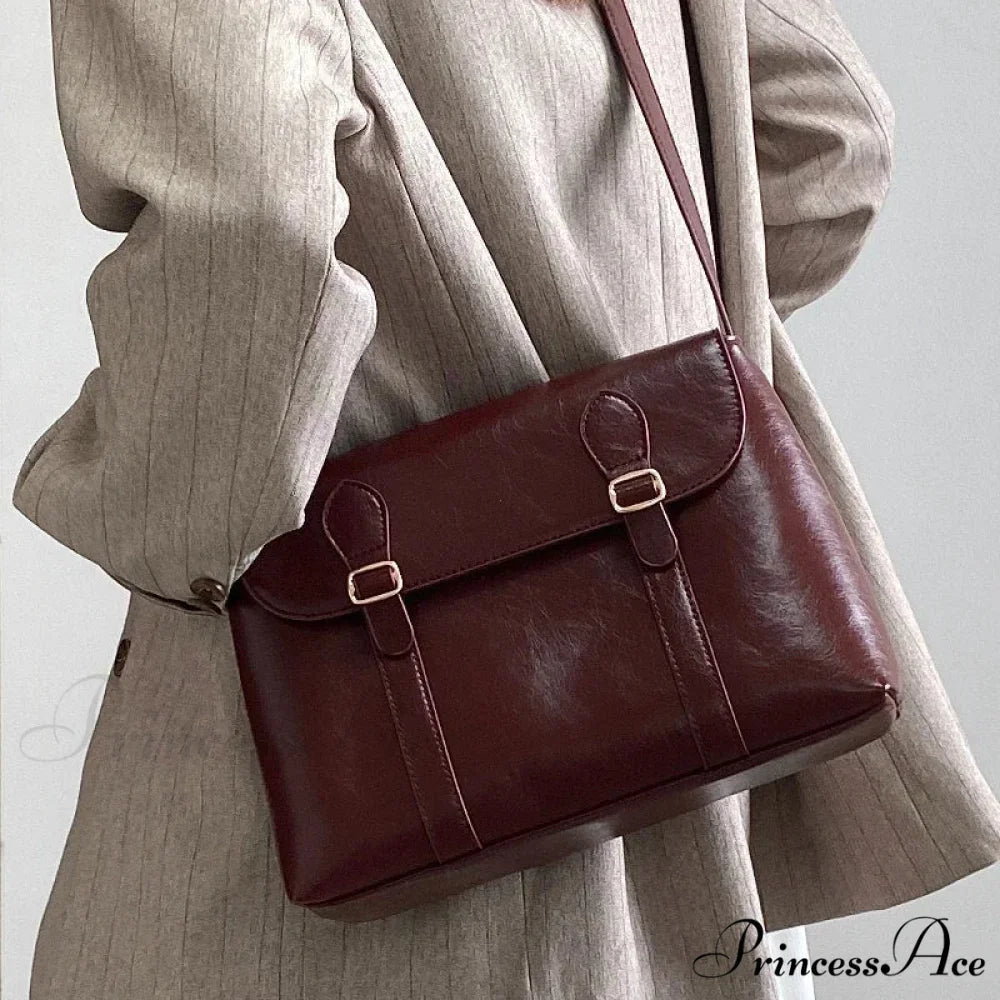 Synthetic Leather High-End Designer Shoulder Bag WineRed shoulder-250126
