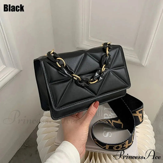 Synthetic Leather Metallic Chain Crossbody Purse Black crossbody-250126