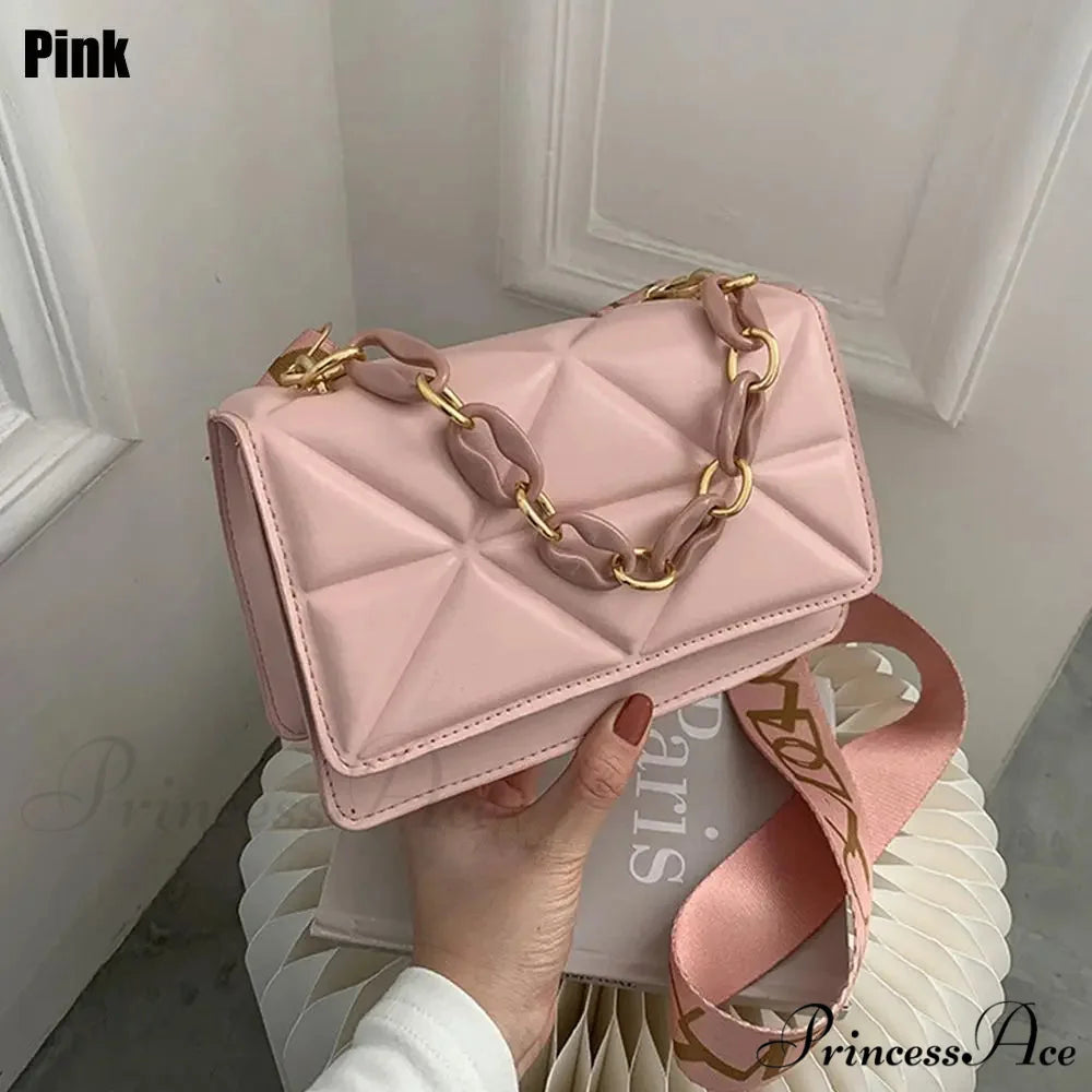 Synthetic Leather Metallic Chain Crossbody Purse Pink crossbody-250126