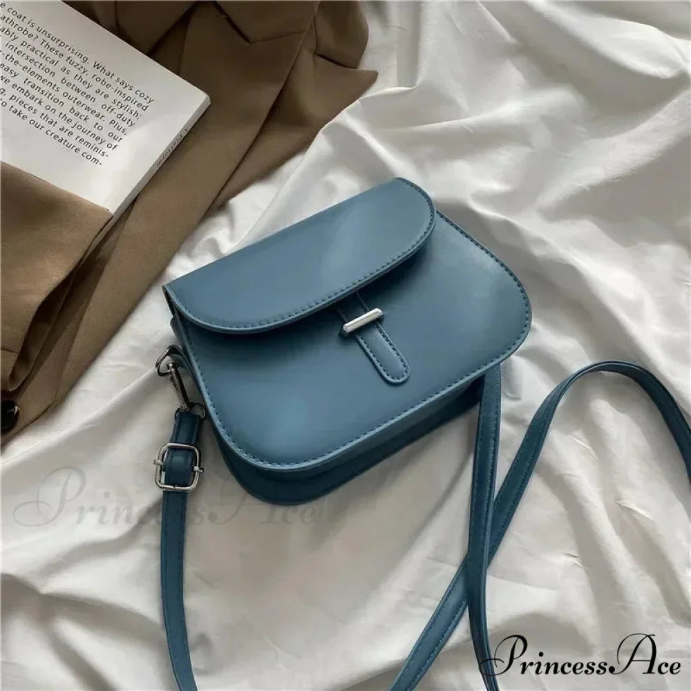Synthetic Leather Saddle Crossbody Shoulder Bag Blue shoulder-250126