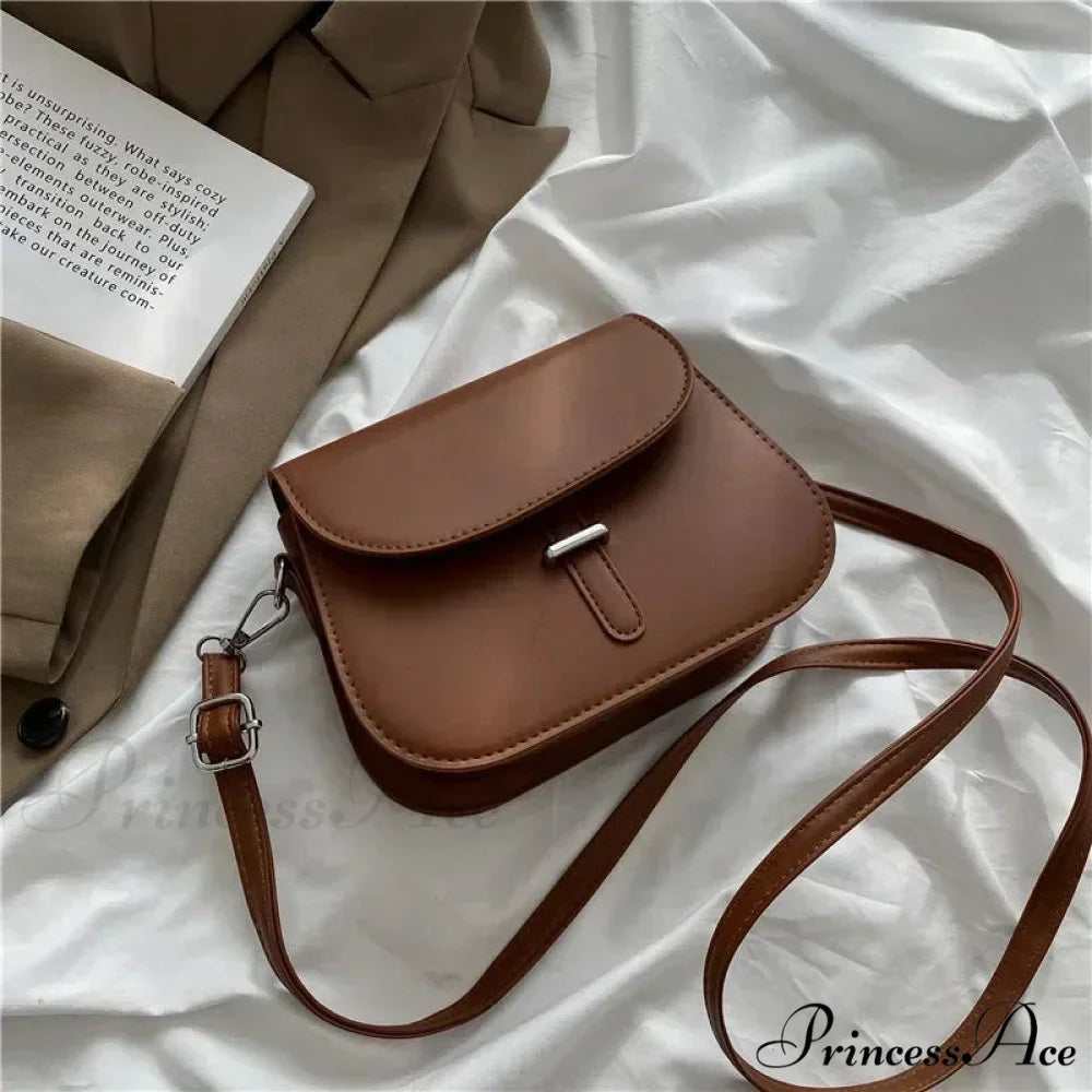 Synthetic Leather Saddle Crossbody Shoulder Bag Brown shoulder-250126