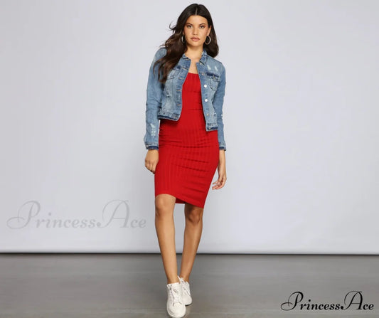 Taking the Plunge Charming Scoop Neck Midi Dress RED / XS