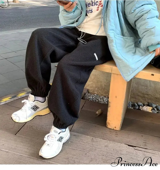 Tall Waist Charcoal Loose Trousers Black / S pants-241228