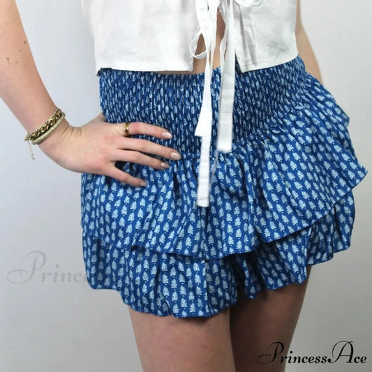 Tall Waist Frilled Country Skirt blue / S skirts-250223