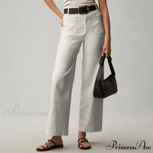 Tall Waist Patch Pocket Straight Trousers White / S pants-241228