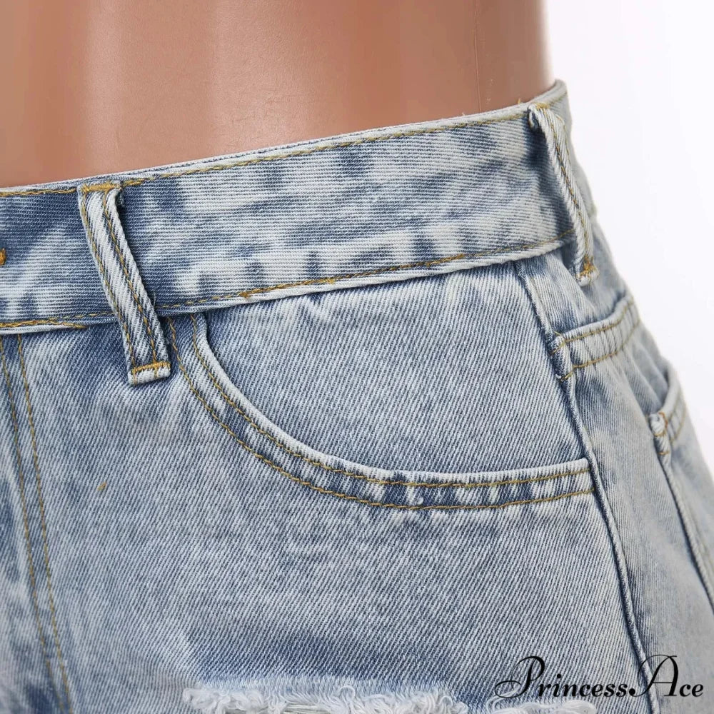 Tall-Waist Torn Cleansed Denim Short short-250223