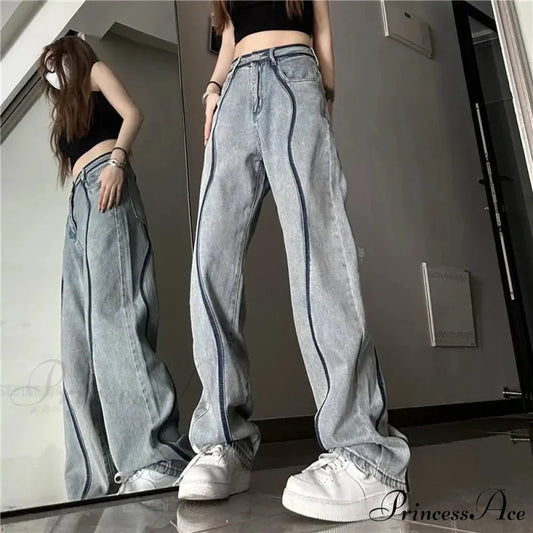 Tall Waisted Baggy Straight Denim Trousers blue / XS pants-241228