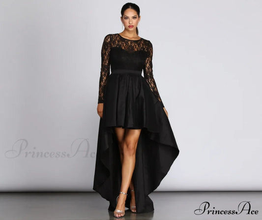 Tamia Lace Stylish Drama Dress BLACK / XS