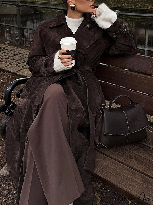 Tan Nubuck Leather Extended Jacket Brown / S coats-241228