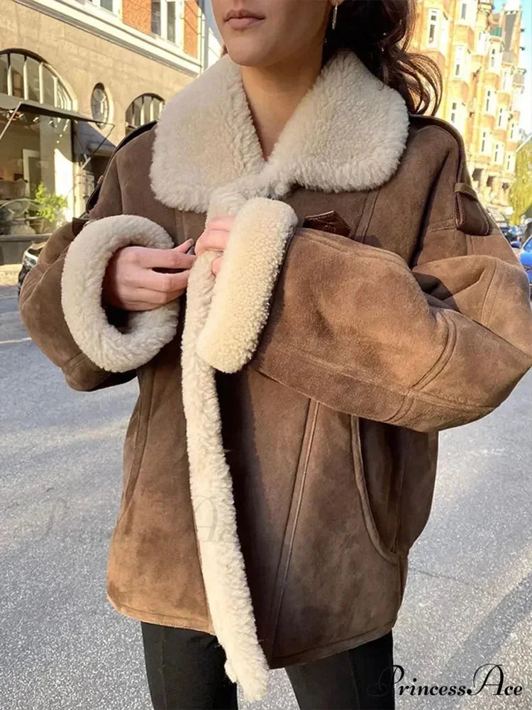 Tan Solitary Buttoned Leather Overcoat Brown / S coats-241228