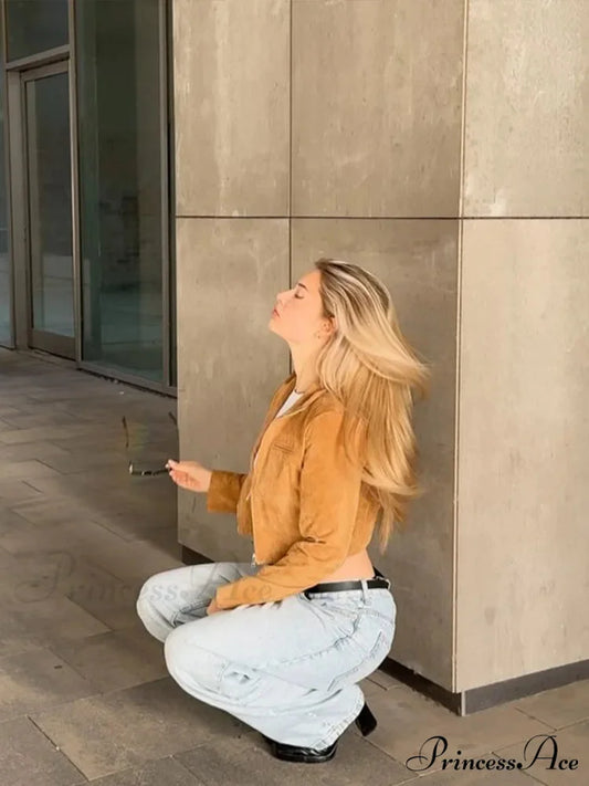 Tan Zip Fastener Nubuck Hide Jacket coats-241228