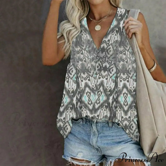 Tank Design Geometric Top Gray / S