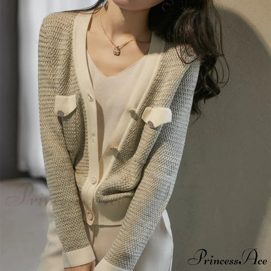 Temperament Small Fragrant Wind Cashmere Loose V-neck Thin Cardigan
