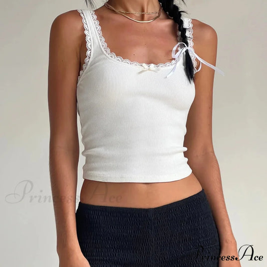Textured Bowtie Round Neck Crop Top white / S croptop-250223