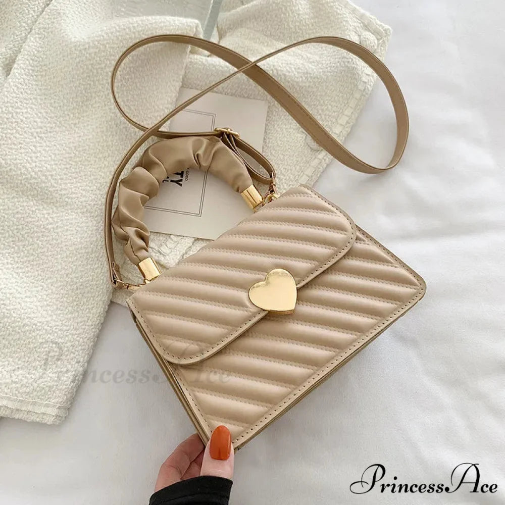 Textured Fashion Texture Little Square Messenger Handbag Khaki color handbag-250126